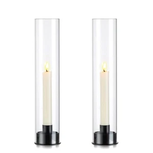 Hewory Glass Candlestick Holders Black: 30cm Tall Candle Holders Pack of 2 - Picture 1 of 4