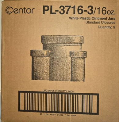 Centor White Plastic Ointment Jars 16oz x 9  per case Standard Closure - Image 1 of 4