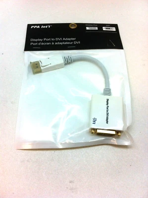 New Genuine PPA Int'l Display Port To DVI Adapter White 5323 ADPDVI 6" Cable 222 - Image 1 of 3