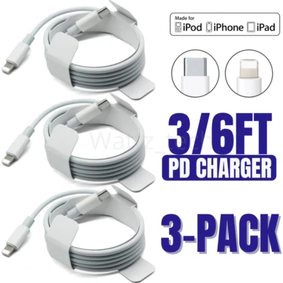 3 Pack PD Fast Charger USB-C to iPhone Cable Cord For iPhone 13 12 11 Pro Max - Image 1 of 4