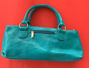 Wine Carry Bag Purse Insulated with Bottle Opener Teal Faux Pebbled Leather