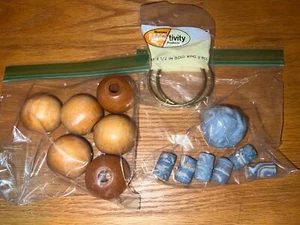 Vintage Macrame Beads Large Wood Balls & Blue Swirl Clay Handmade Lot - Picture 1 of 2