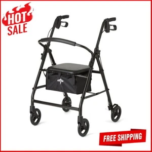 Steel Foldable Rollator Walker Upholstered Chair Storage Bag Wheel Brake Lock Us - Picture 1 of 4