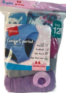 Hanes Period Underwear Girls 12 Hipsters 4 Pairs Moderate Protection - Picture 1 of 3