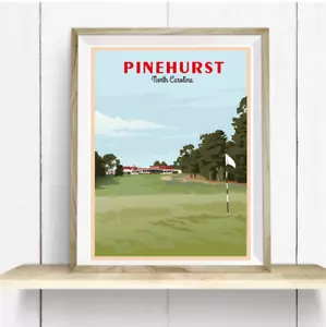 PineHurst North carolina Golf Print- Travel Poster-PGA-Golf Decor-Gift For Dad - Picture 1 of 8