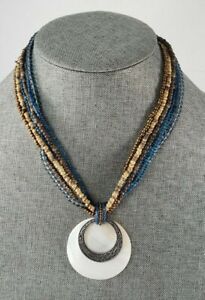 BOHO/Native Coldwater Creek Multi-Strand Necklace - Mother of Pearl Shell - Blue