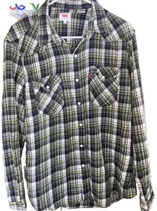 Womens Levis Flannel Shirt Size L Green/ Gray Plaid Long Sleeves - Picture 1 of 5