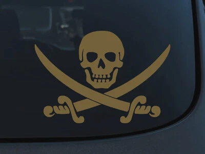 Calcomanía adhesiva de vinilo para auto coche JOLLY ROGER bandera pirata calavera y espadas huesos Foto 1 de 4
