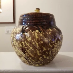 Vintage Gonder 8.5" Yellow & Brown Drip/Sponge P-24 U.S.A Swirl Round Cookie Jar - Picture 1 of 12