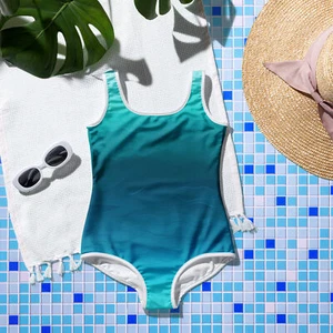 Ocean Blue Fade Girls'' Swimsuit - Teal to Deep Blue One Piece - UPF 38-40 - Picture 1 of 23
