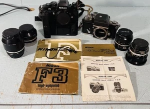 Fotocamera Nikon F3 con motore MD4. Macchina fotografica E serie F con 4 obiettivi manuali - Foto 1 di 24