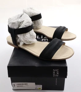Naturalizer Women's 9.5M Sanya Black Slip-On Ankle Strap Open Toe Sandals NIB - Picture 1 of 11