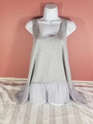 Womens Umgee Sleeveless Gray Mixed Media Ruffle Hem Flowy Racerback Tank Top L - Image 1 of 4