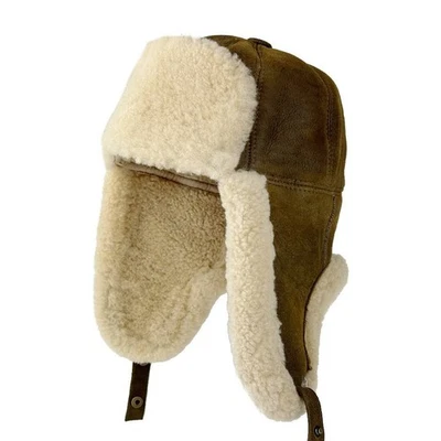 Sombrero Ushanka de trampero de piel de oveja real de invierno ruso Foto 1 de 4
