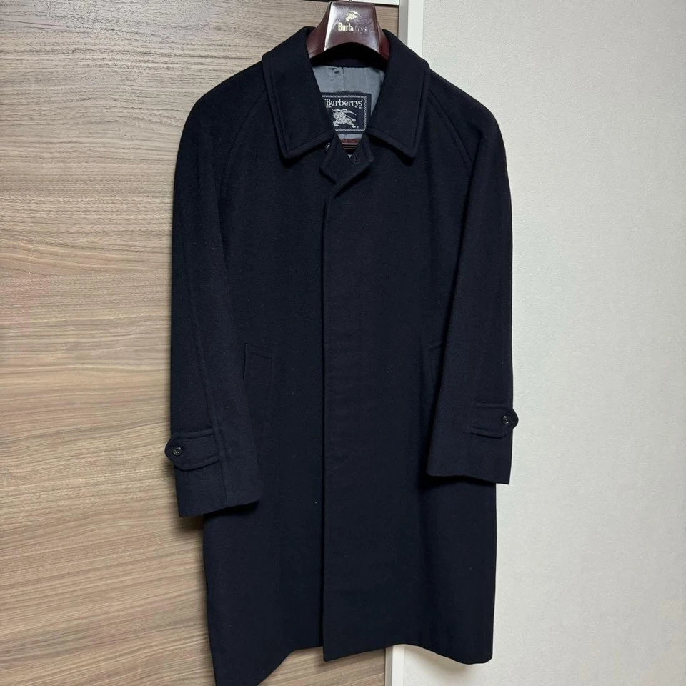 Burberry Wool Cashmere Balmacaan Long Coat Dark Navy Men's Hidden Button Vintage - Image 1 of 4