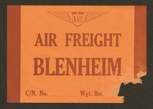 VINTAGE N.A.C NEW ZEALAND NATIONAL AIRWAYS CORPORATION BLENHEIM FREIGHT LABEL - Bild 1 von 1