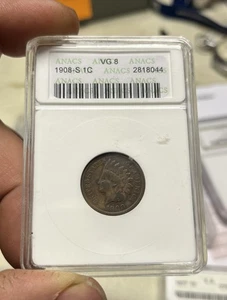 1908-S Indian Head Penny Cent Münze, ANACS VG8, kostenloser Versand, (D) - Bild 1 von 8