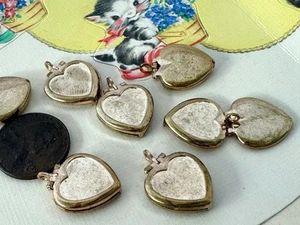 Vintage 14 x 15mm Aged Gold Tone Metal Heart Lockets Charms 6 - Picture 1 of 1