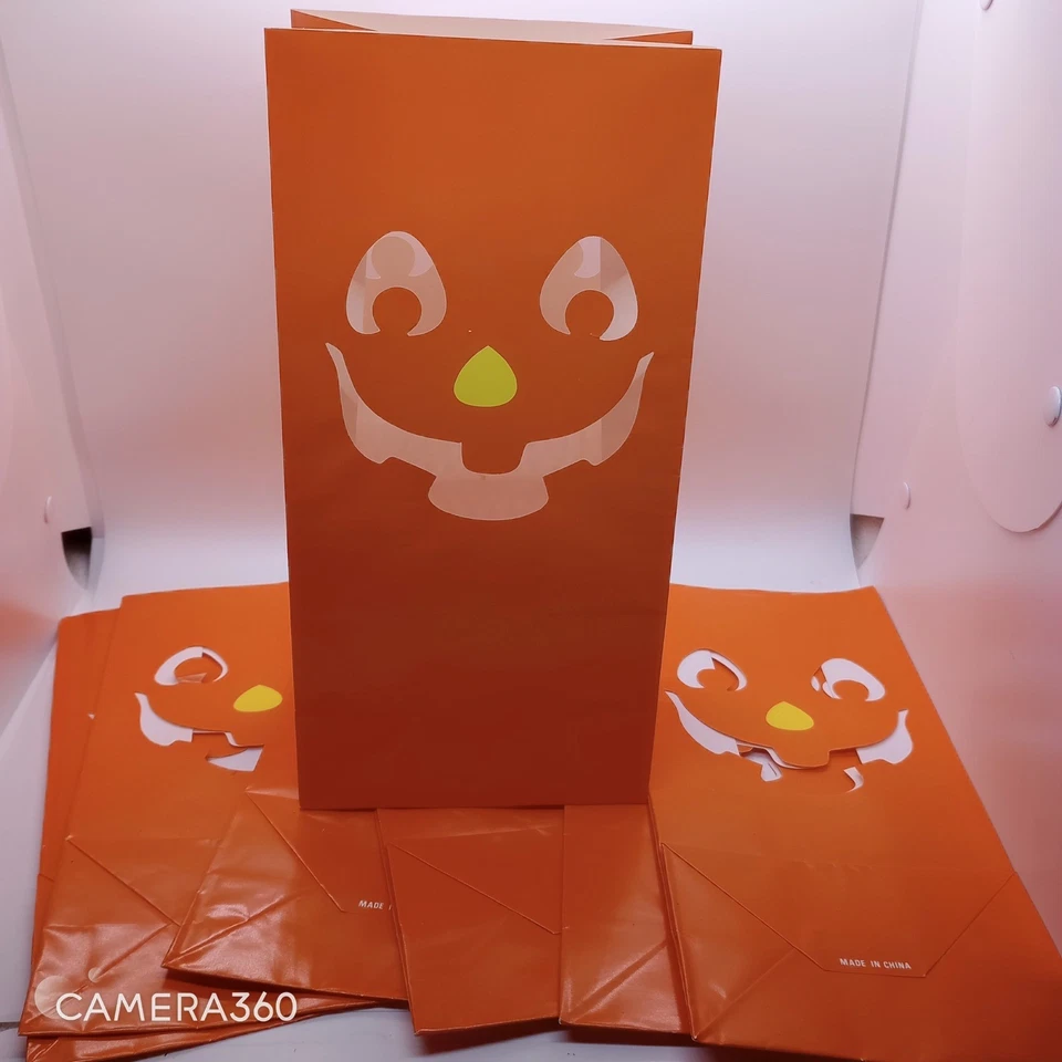 7 bolsas o bolsas de velas para fiestas de Halloween Jack O Lantern naranja calabaza Foto 1 de 1