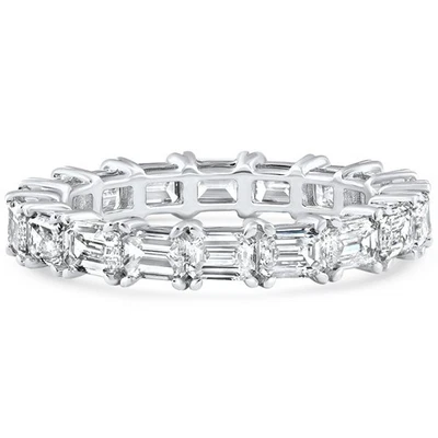 Anillo de boda de eternidad de diamantes talla esmeralda este oeste de 3-6 quilates de oro de 14 k cultivado en laboratorio Foto 1 de 4