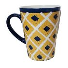 SCM Home Large Mug Coffee Cup Tea Navy Yellow Cream Stoneware Diamond Pattern