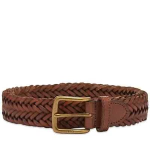 Polo Ralph Lauren Leather Woven Belt Polo Saddle Brown braided 405805019002 NEW - Picture 1 of 7