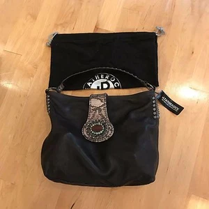 LEATHER ROCK  CHOCOLATE BROWN SHOULDER BAG /WITH  STUDS & STONES ~NWT - Picture 1 of 1