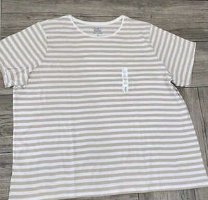 Croft & Barrow Plus Size The Classic Tee Tan & White Striped T-Shirt 4X 5X - Picture 1 of 2