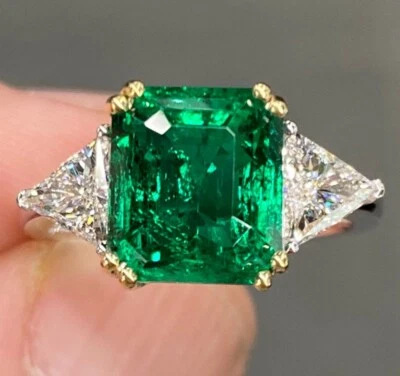 Women Wedding Ring 18k White Gold Diamond 0.80 Ct Green Emerald  Lab Created - Image 1 of 4