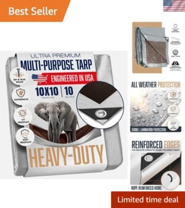 10x10 Heavy Duty Tarp, 10 Mil Thick, Waterproof, Tear Resistant, Camping Use - Picture 1 of 10