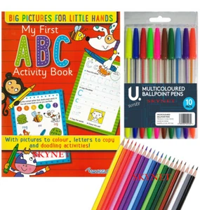 CHILDREN'S MY FIRST ABC LEARNING COLOURING ACTIVITY BOOK 18 PENCILS AGE 3-4 - Picture 1 of 12