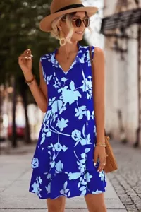 BEACHSISSI NEW WITH TAGS V NECK FLORAL PRINT SLEEVELESS MINI DRESS SIZE L - Picture 1 of 16