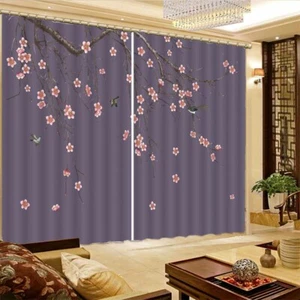 Pink Cherry Blossoms 3D Blockout Photo Print Curtain Fabric Curtains Window - Imagen 1 de 10