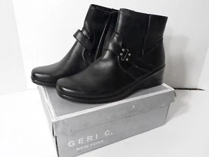Geri C New York Women's Ankle Boots Booties Black Faux Leather Zip Size 8.5 - Picture 1 of 9