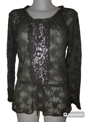 Top Monoreno Talla S Mujer Verde Floral Bordado Encaje Boho Etéreo Hada Gótico Foto 1 de 4