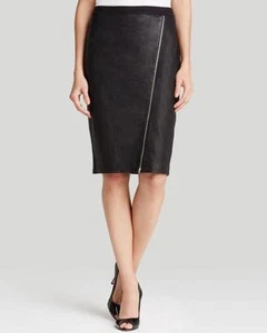 Theory Black Leather Extension Gracey Pencil Skirt $825 NWT 2 Bloomingdale's Ex - Picture 1 of 1