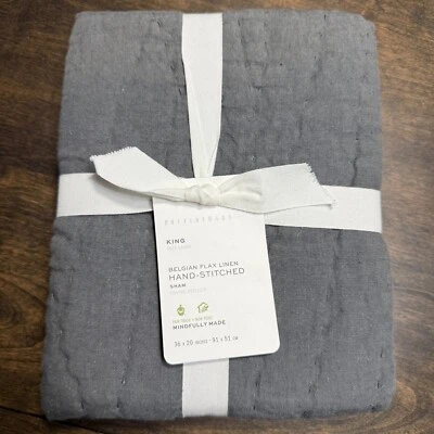 POTTERY BARN BELGIAN FLAX LINEN HANDCRAFTED QUILTED KING SHAM ~CHARCOAL GRAY - Изображение 1 из 4