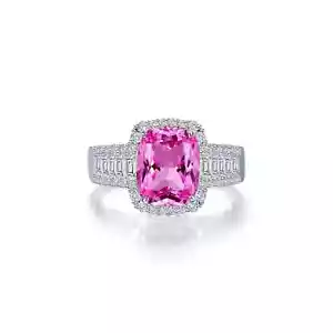 BRAND NEW Lafonn Platinum Plated Pink Lab-Grown Sapphire Halo Ring SYR023PP05 - Picture 1 of 1