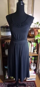 Ann Taylor Loft Black Sundress Women's XS Crochet Lace Neck, Belt Tie - Picture 1 of 10