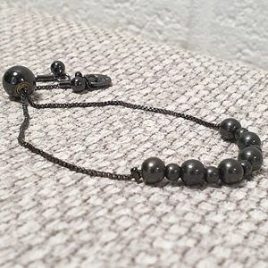 DANSK SMYKKEKUNST Chain & Bead Bracelet with Slider Style Fastening Rhodium - Picture 1 of 2