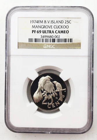 Proof 1974 FM British Virgin Island Mangrove Cuckoo 25c NGC PF 69 K54 Cover