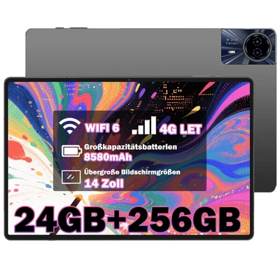 2025 Neu Tablet Android 15 24GB+256GB 14 Zoll 4G LTE 2SIM WlFl 6 Netflix - Bild 1 von 4