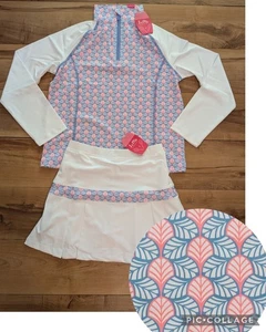 NWT! LITTLE MISS TENNIS Girls 2pc Skort + 1/2 Zip Pullover Golf Performance Sz L - Picture 1 of 10