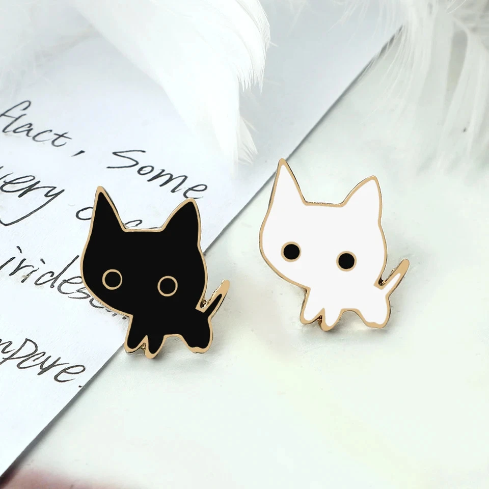 Broche Animal Tono Metal Mujer Negro Blanco Gato Broches Ovalados Joyería Clásica Foto 1 de 4