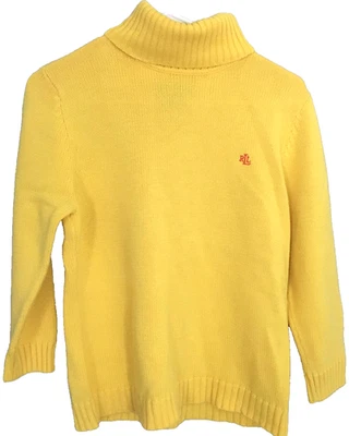 Suéter Lauren Ralph Lauren Mujer L Amarillo Cuello Alto Algodón LRL Logo Foto 1 de 4