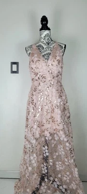 Vestido Largo Xscape Noches Rosa 3D Floral Lentejuelas Talla 10 Formal Baile de graduación Noche Foto 1 de 4