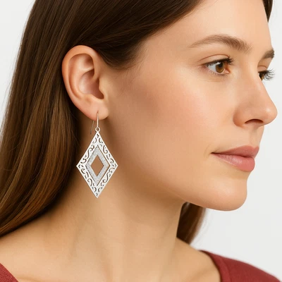 925纯银钻石切割金银丝宝石几何吊坠耳环5.5克钩 — 第 1/4 张图片