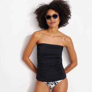 Lands End Womens Chlorine Resistant Bandeau Tankini Swimsuit Top BLACK - 18L - Picture 1 of 5