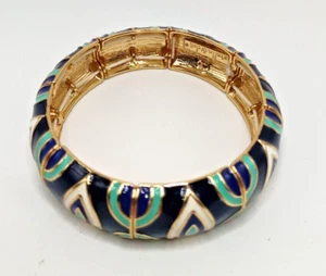 Stella Dot Floral Enamel Jane Haddie Bangle Stretches With Box Up to 8" Wrist - Picture 1 of 7