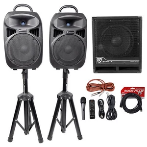 Rockville RPG082K Dual 8" Powered PA DJ Speakers/Bluetooth+Mic+Stands+Cables+Sub - Picture 1 of 11